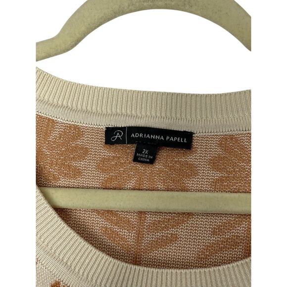 Adrianna Papell Daisy Floral Sweater 2X Tan Cream Retro Mod Knit Pullover - Picture 3 of 6